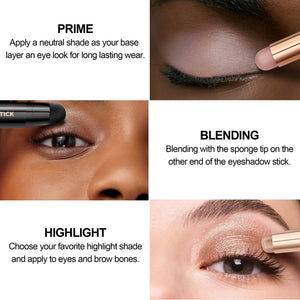 FV Barra de sombra de ojos en crema de larga duración, dúo de sombras de ojos en barra impermeables y altamente pigmentadas con brocha difuminadora, lápiz de sombra de ojos resistente a las arrugas y de acabado natural