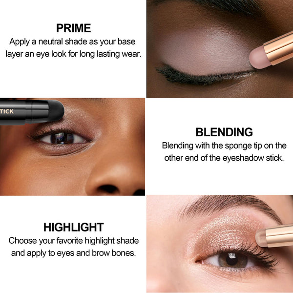 FV Barra de sombra de ojos en crema de larga duración, dúo de sombras de ojos en barra impermeables y altamente pigmentadas con brocha difuminadora, lápiz de sombra de ojos resistente a las arrugas y de acabado natural